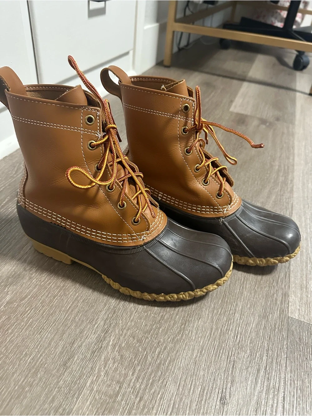 L.L. Bean Women’s Bean Boot — Tan and Dark Brown — Size 8W